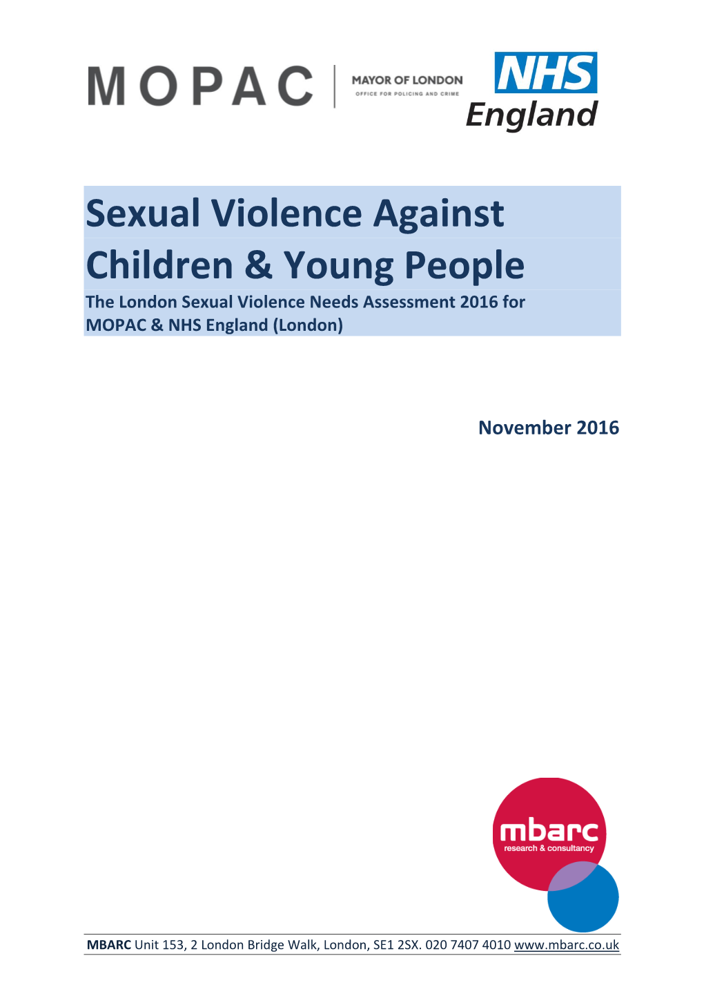 Sexual Violence Against Children & Young People Needs Assessment