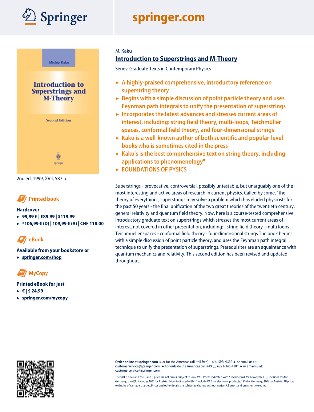 Introduction to Superstrings and M-Theory Series: Graduate Texts in Contemporary Physics