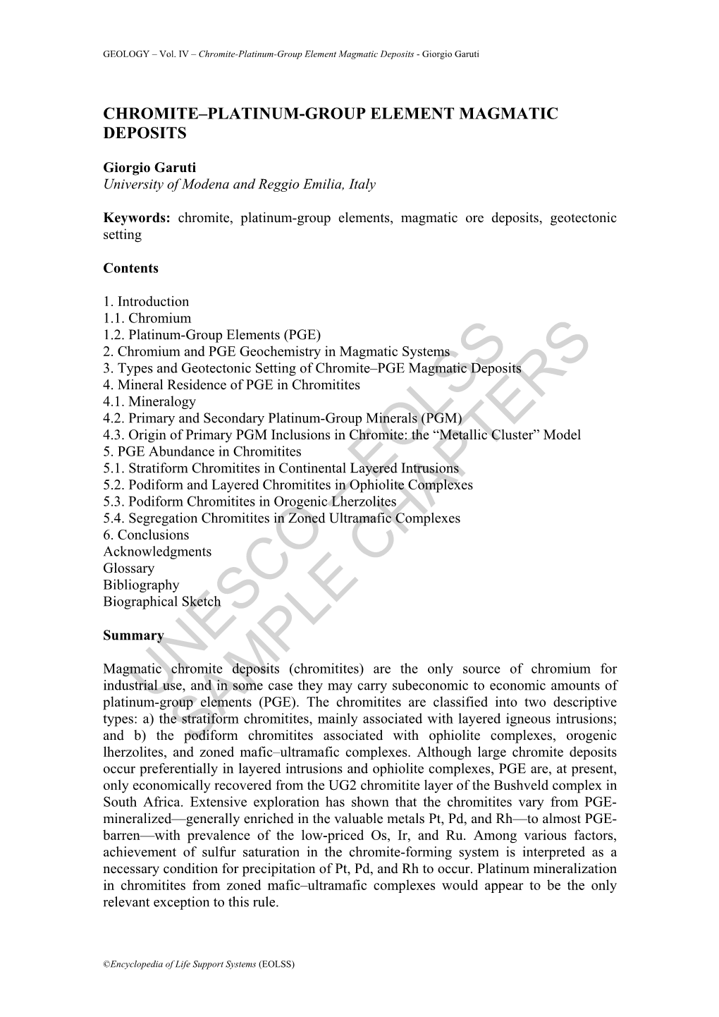 Chromite – Platinum-Group Element Magmatic Deposits