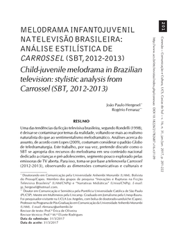 ANÁLISE ESTILÍSTICA DE CARROSSEL (SBT, 2012-2013) Child-Juvenile Melodrama in Brazilian Television: Stylistic Analysis from Carrossel (SBT, 2012-2013)