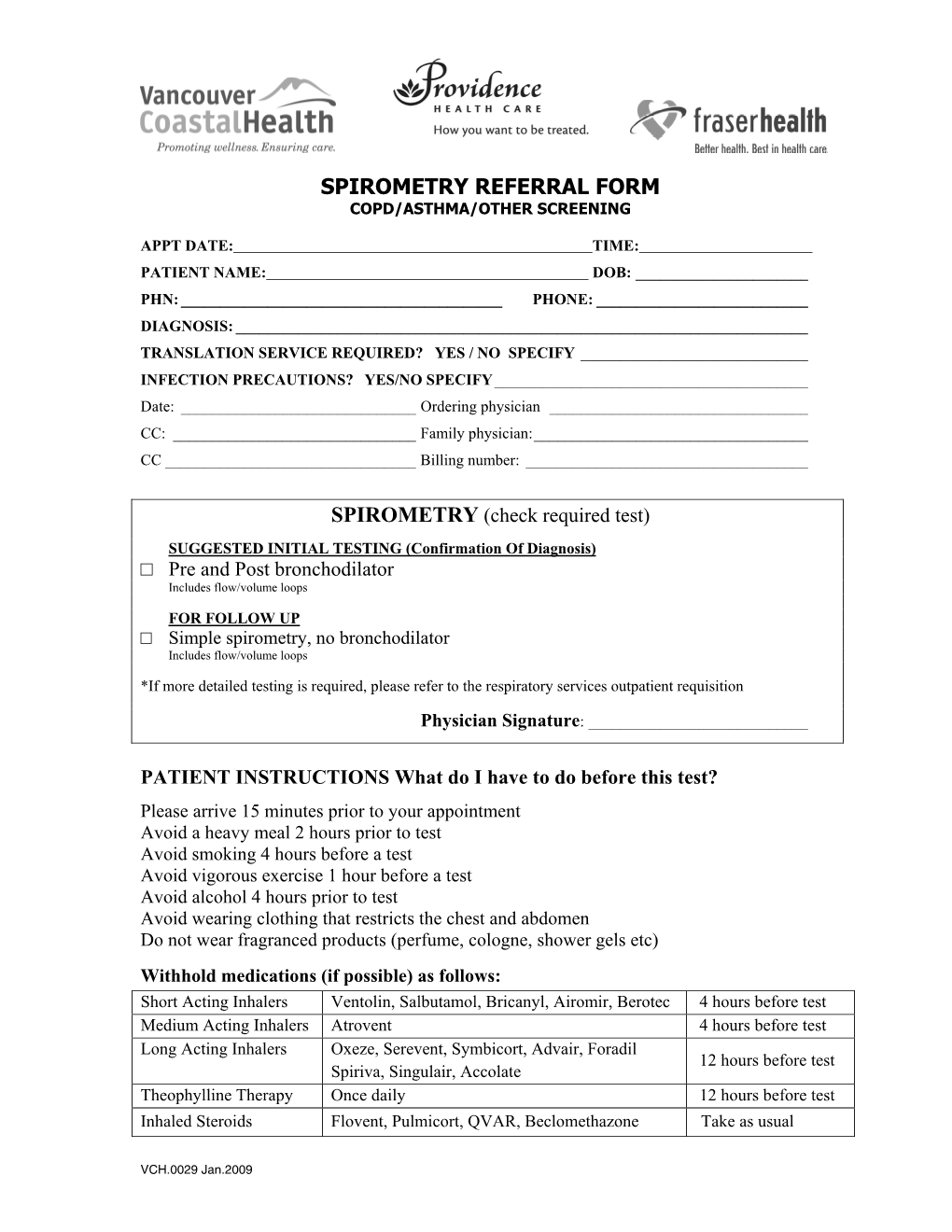 Universal Spirometry Clinic Referral Form