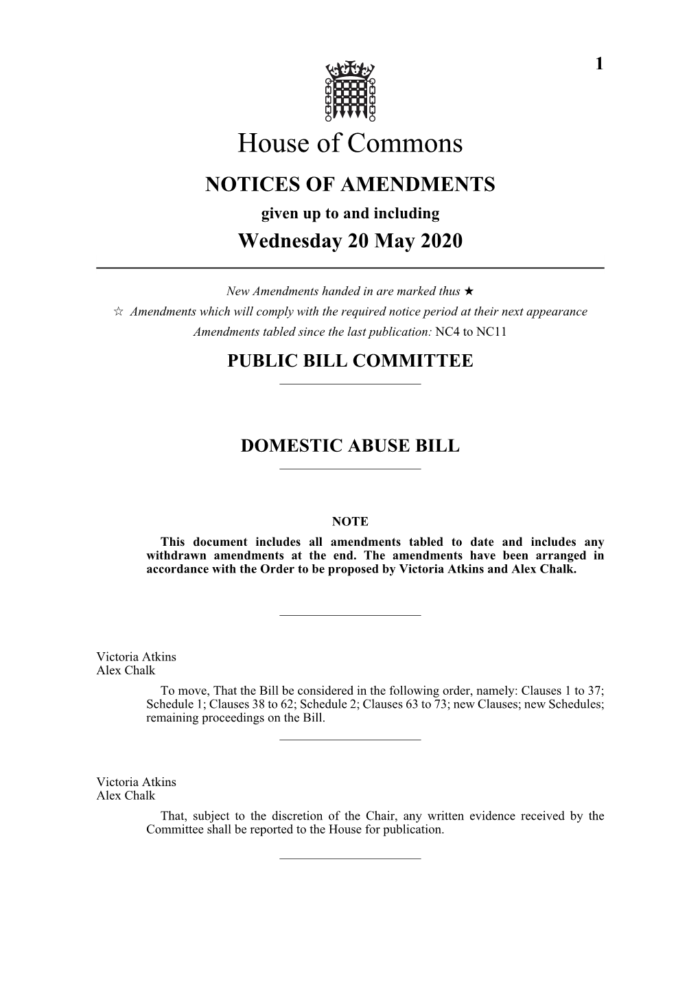 Notice of Amendments to 20
