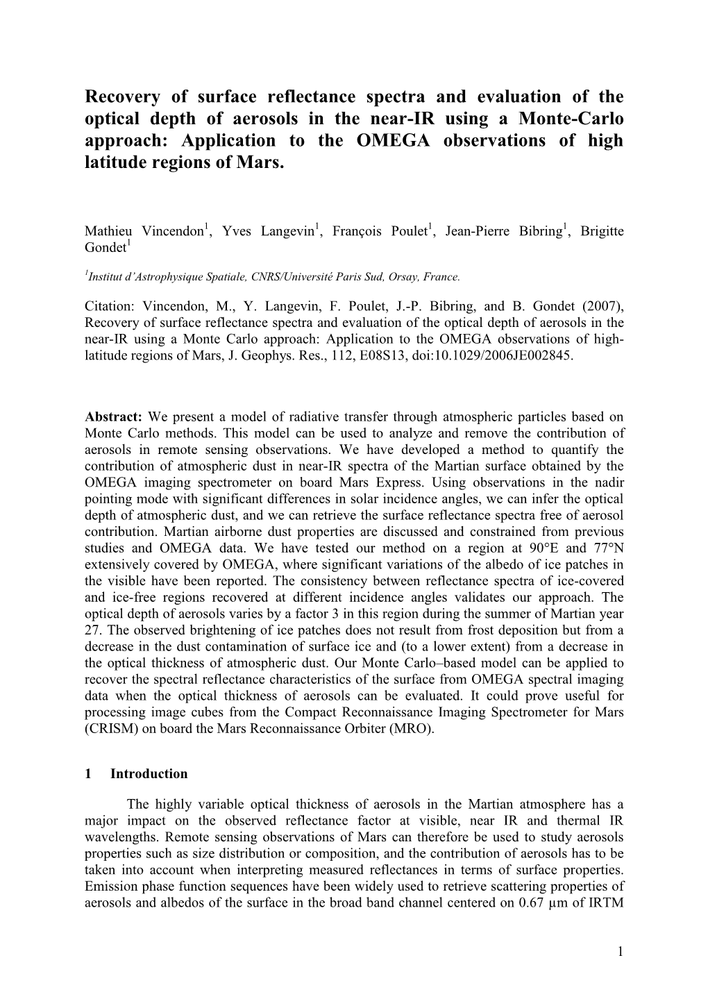 Recovery of Surface Reflectance Spectra and Evaluation of The