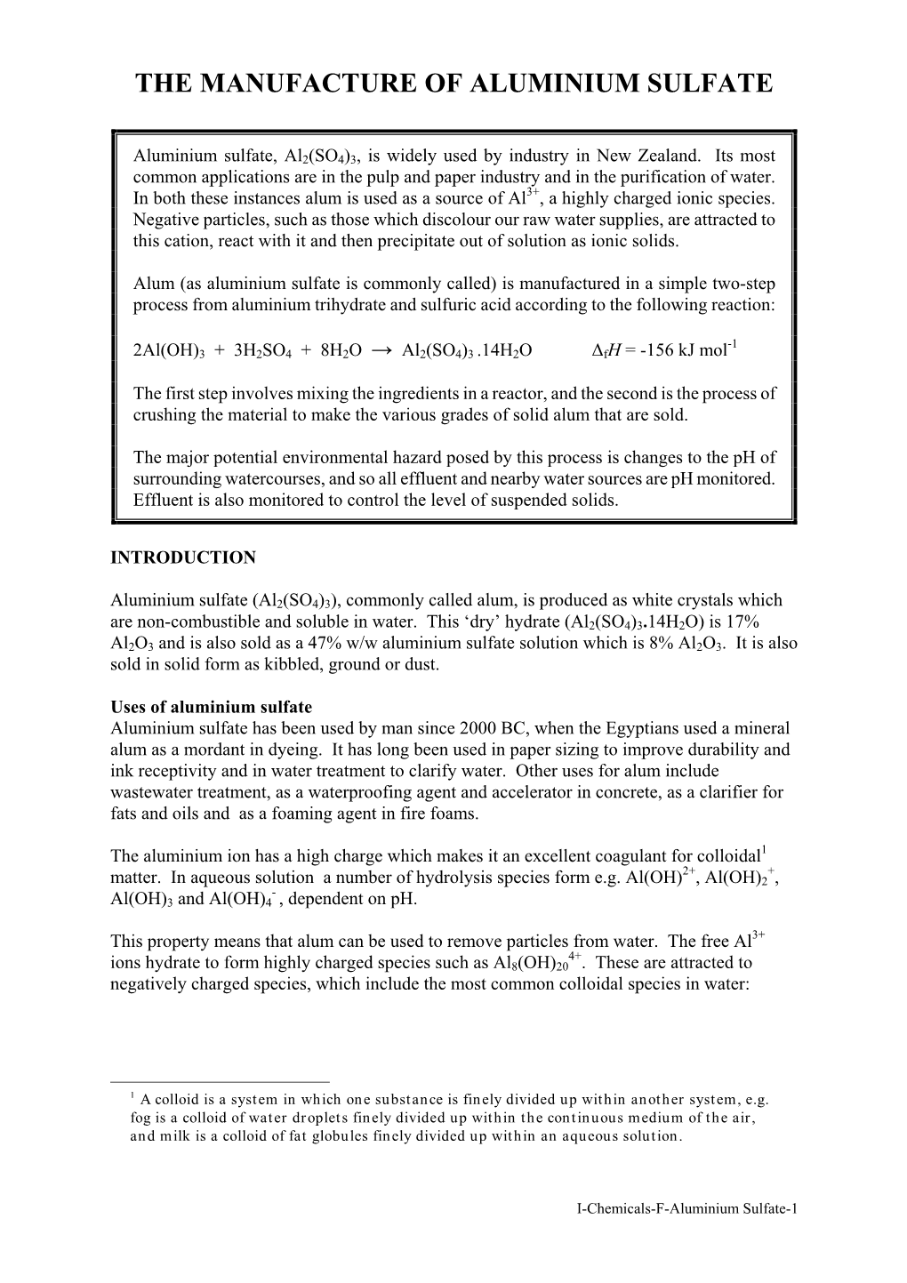 The Manufacture of Aluminium Sulfate