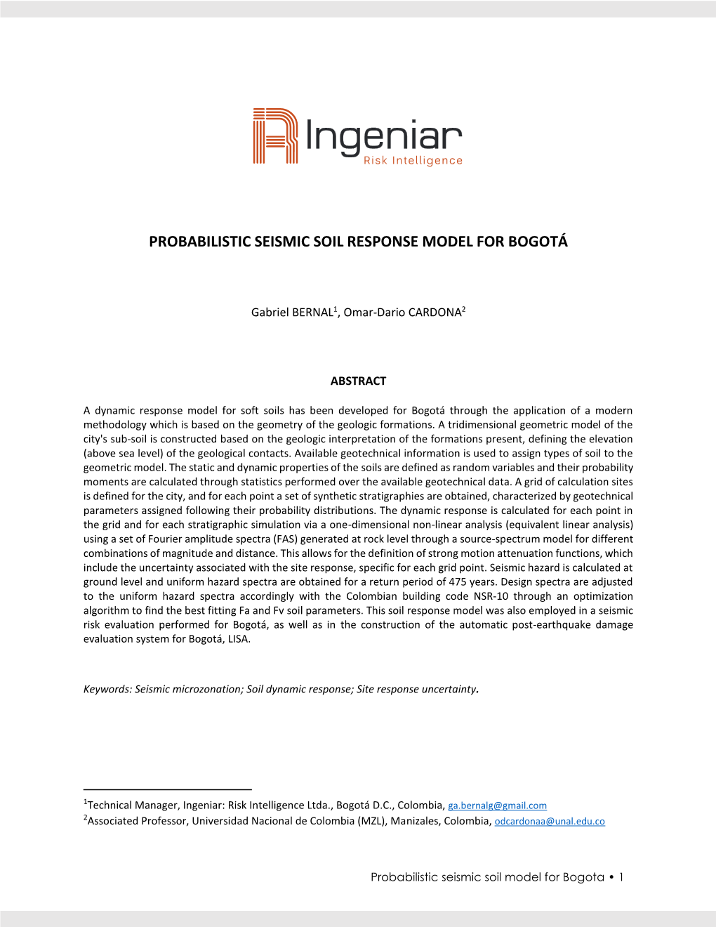 Probabilistic Seismic Soil Response Model for Bogotá