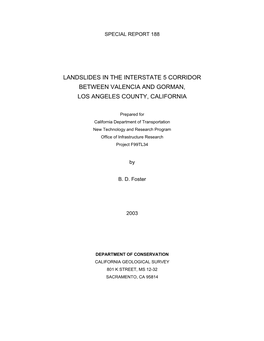 Landslides in the Interstate 5 Corridor Between Valencia and Gorman, Los Angeles County, California