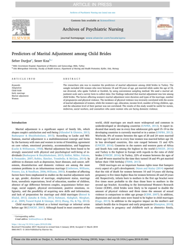 Predictors of Marital Adjustment Among Child Brides