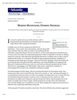 The Atlantic Online | November 2006 | Making Haystacks, Finding Needles | James Fallows