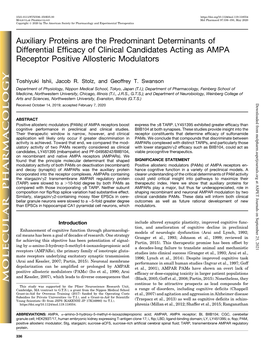 Auxiliary Proteins Are the Predominant Determinants of Differential Efficacy of Clinical Candidates Acting As AMPA Receptor Positive Allosteric Modulators
