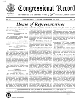 Congressional Record United States Th of America PROCEEDINGS and DEBATES of the 109 CONGRESS, FIRSTSESSION