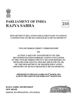 Parliament of India Rajya Sabha 233
