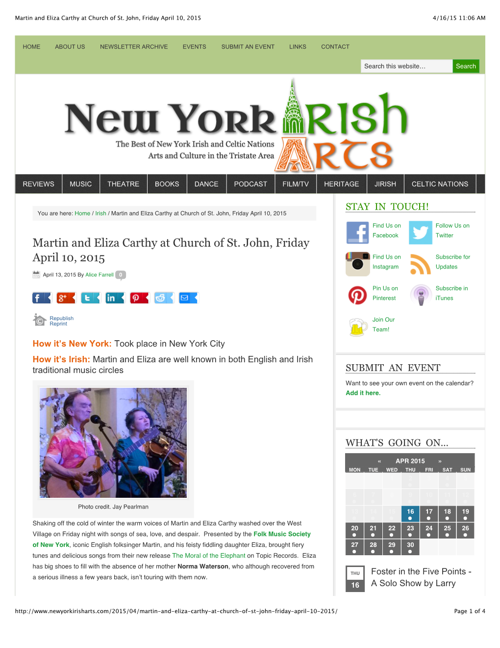 Martin and Eliza Carthy at Church of St. John, Friday April 10, 2015 4/16/15 11:06 AM