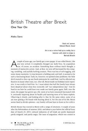 British Theatre After Brexit One Year On