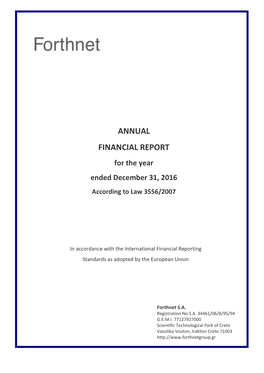 Annual Financial Report for the Year Ended December 31, 2016