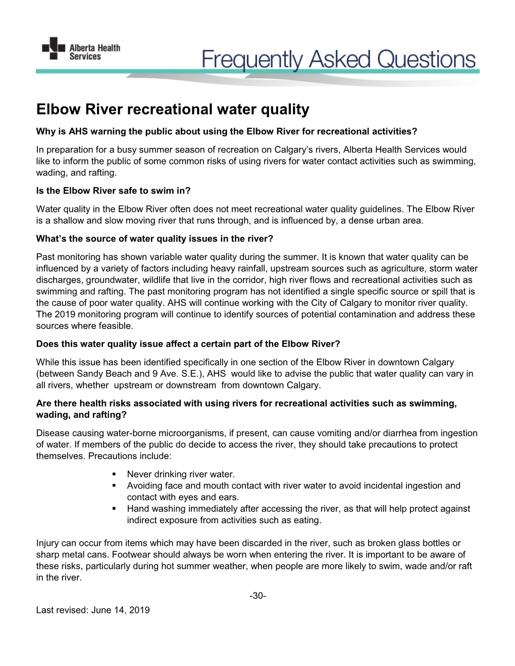 Elbow River Recreational Water Quality