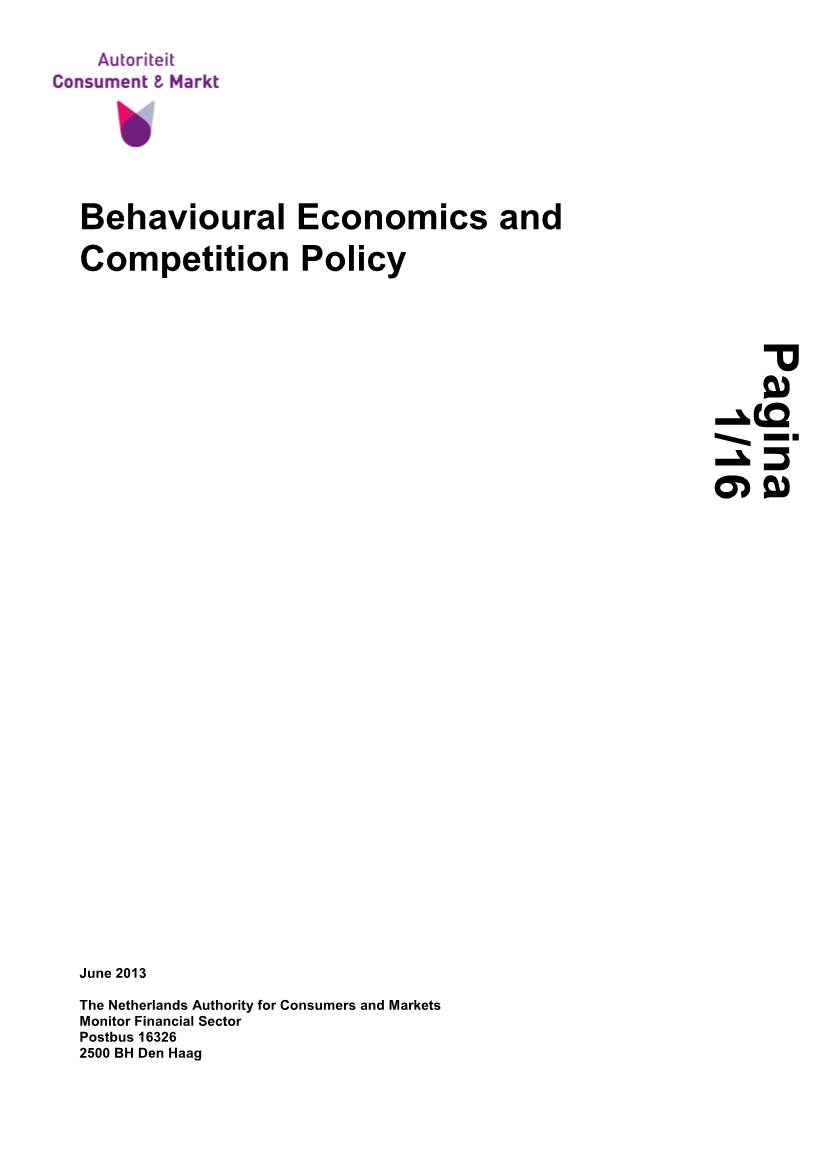 Behavioural Economics and Competition Policy