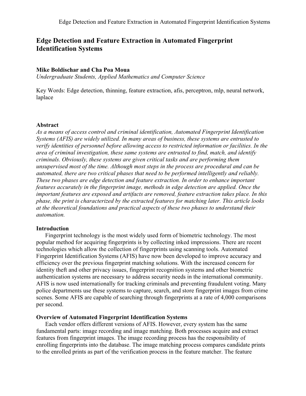 Edge Detection and Feature Extraction in Automated Fingerprint Identification Systems