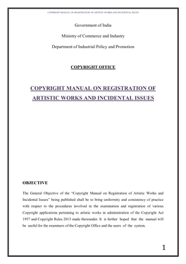 Copyright Manual on Registration of Artistic Works and Incidental Issues