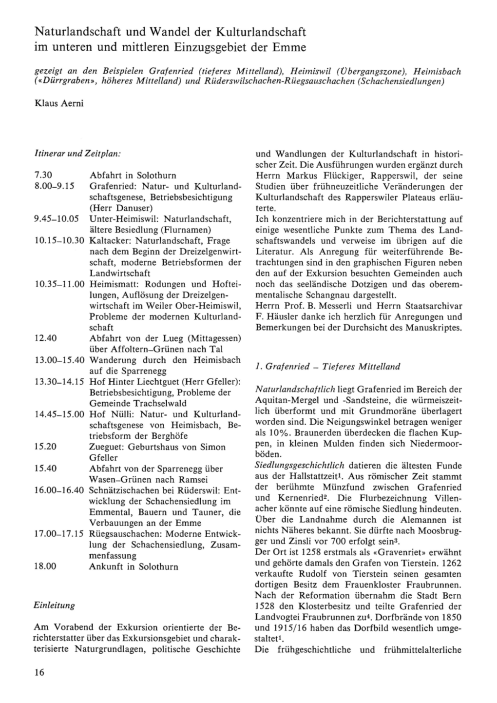 Naturlandschaft Und Wandel Der Kulturlandschaft Im Unteren Und Mittleren Einzugsgebiet Der Emme