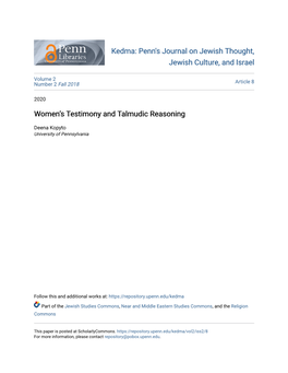 Women's Testimony and Talmudic Reasoning