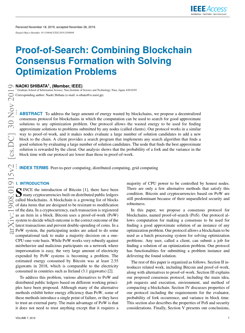 Proof-Of-Search: Combining Blockchain Consensus Formation with Solving Optimization Problems