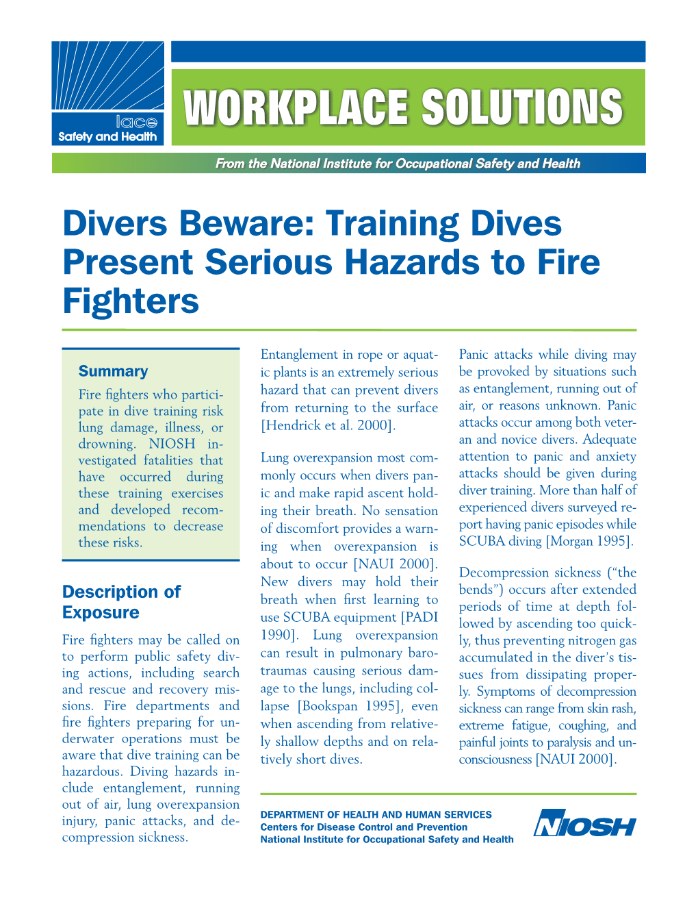 Training Dives Present Serious Hazards to Fire Fighters