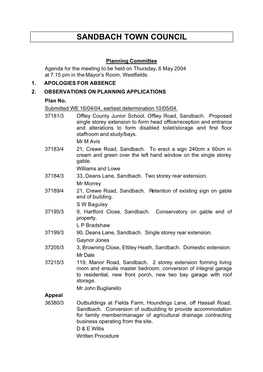 Planning Committee Meeting Agenda 6 May 2004