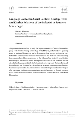Language Contact in Social Context: Kinship Terms and Kinship Relations of the Mrkovići in Southern Montenegro