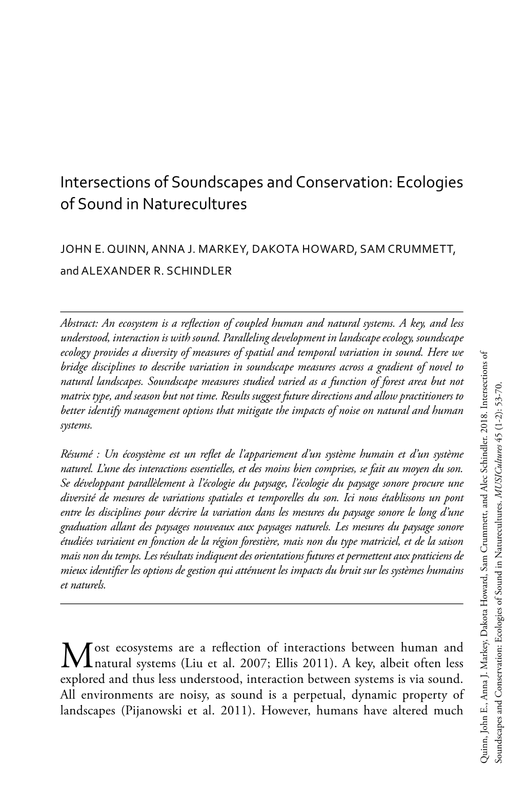 Intersections of Soundscapes and Conservation: Ecologies of Sound in Naturecultures
