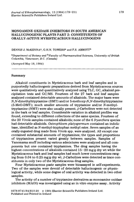 Constituents of Orally-Active Myristicaceous Hallucinogens