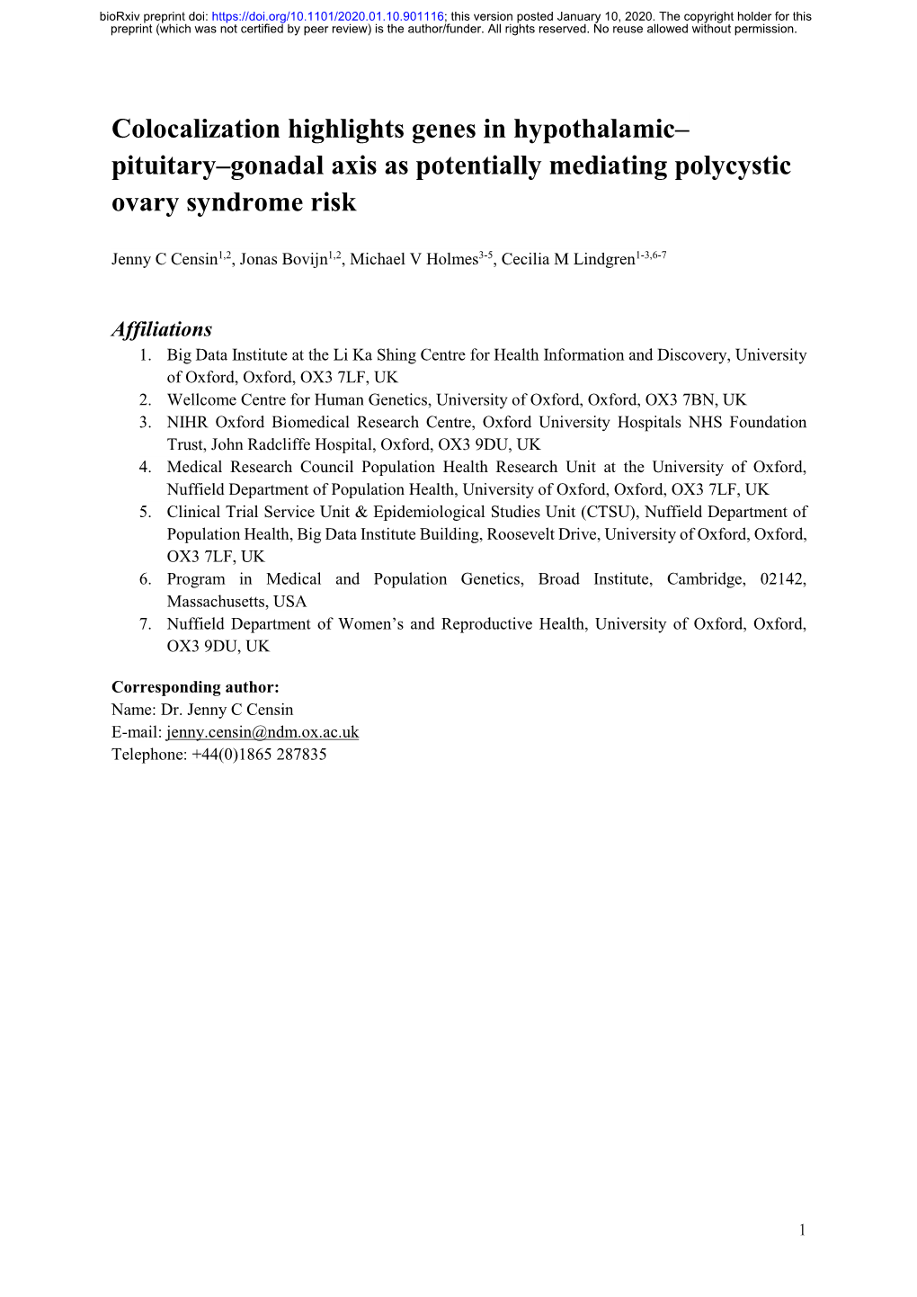 Colocalization Highlights Genes in Hypothalamic–Pituitary–Gonadal