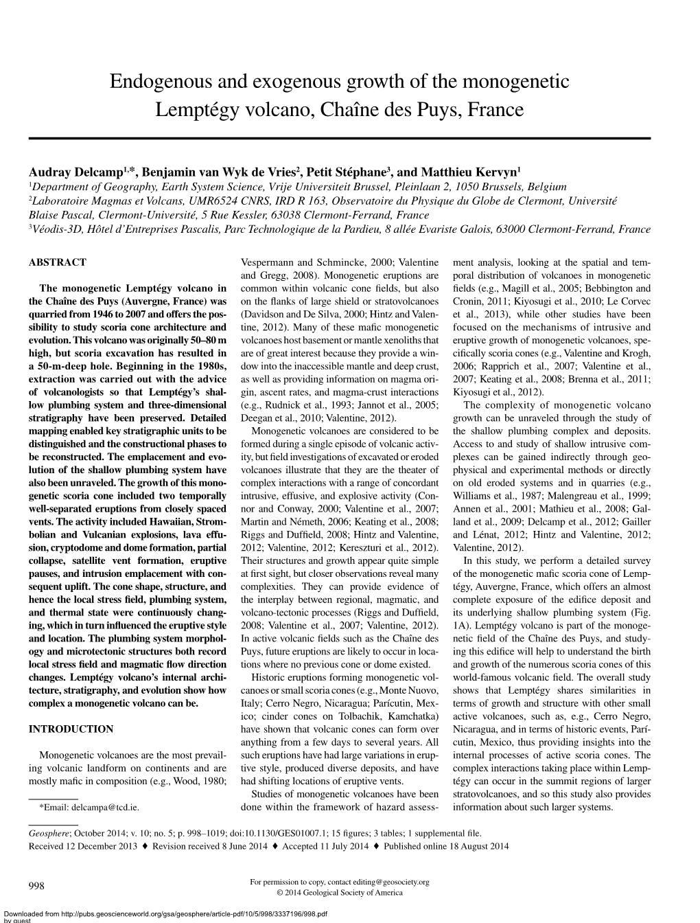 Endogenous and Exogenous Growth of the Monogenetic Lemptégy Volcano, Chaîne Des Puys, France