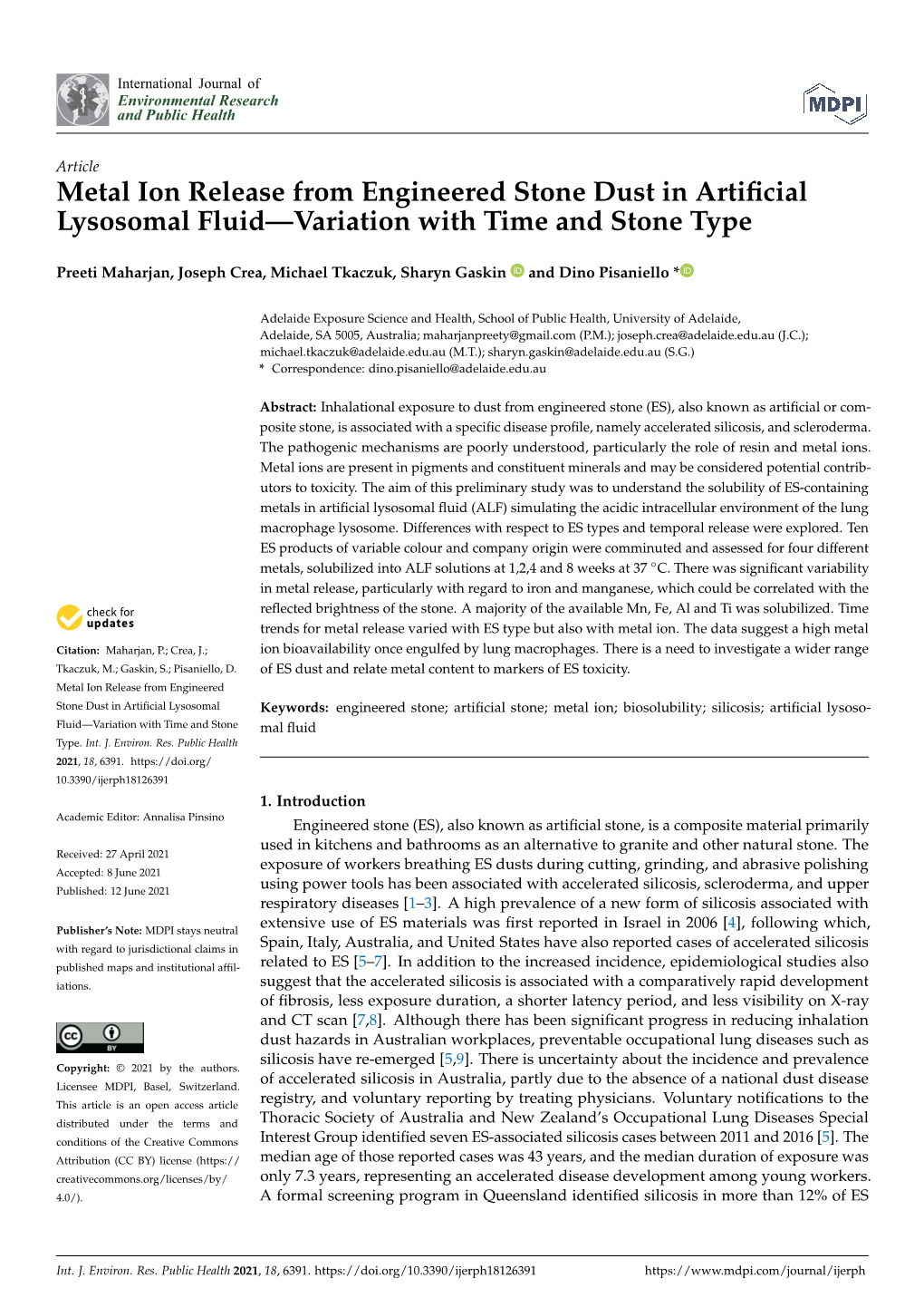 Metal Ion Release from Engineered Stone Dust in Artificial Lysosomal