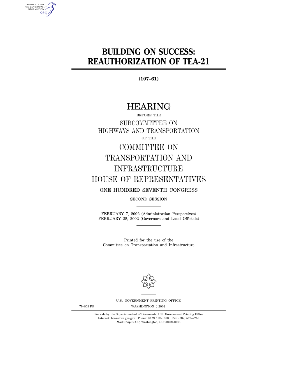 Reauthorization of Tea-21 Hearing Committee On