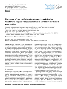 Estimation of Rate Coefficients for the Reactions of O3 with Unsaturated Organic Compounds for Use in Automated Mechanism Constr