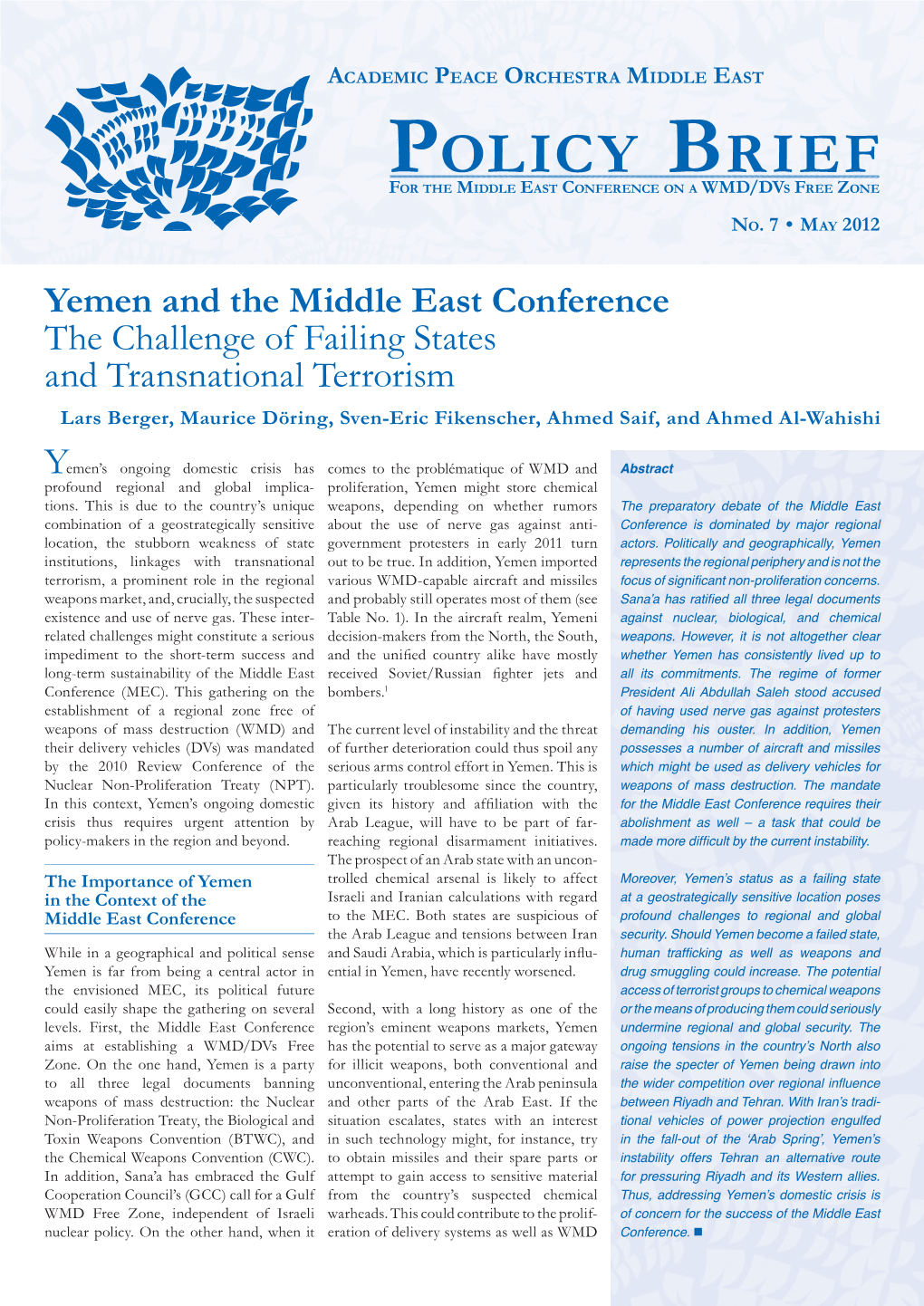 Yemen and the Middle East Conference : the Challenge of Failing