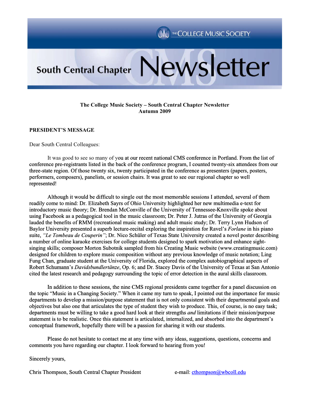 South Central Chapter Newsletter Autumn 2009