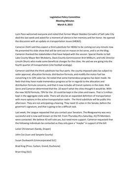 Legislative Policy Committee Meeting Minutes March 9, 2015 Lynn Pace
