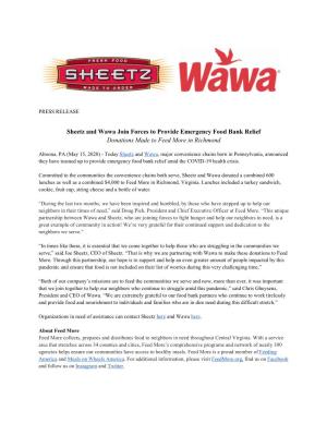 Sheetz and Wawa Join Forces to Provide Emergency Food Bank Relief Donations Made to Feed More in Richmond