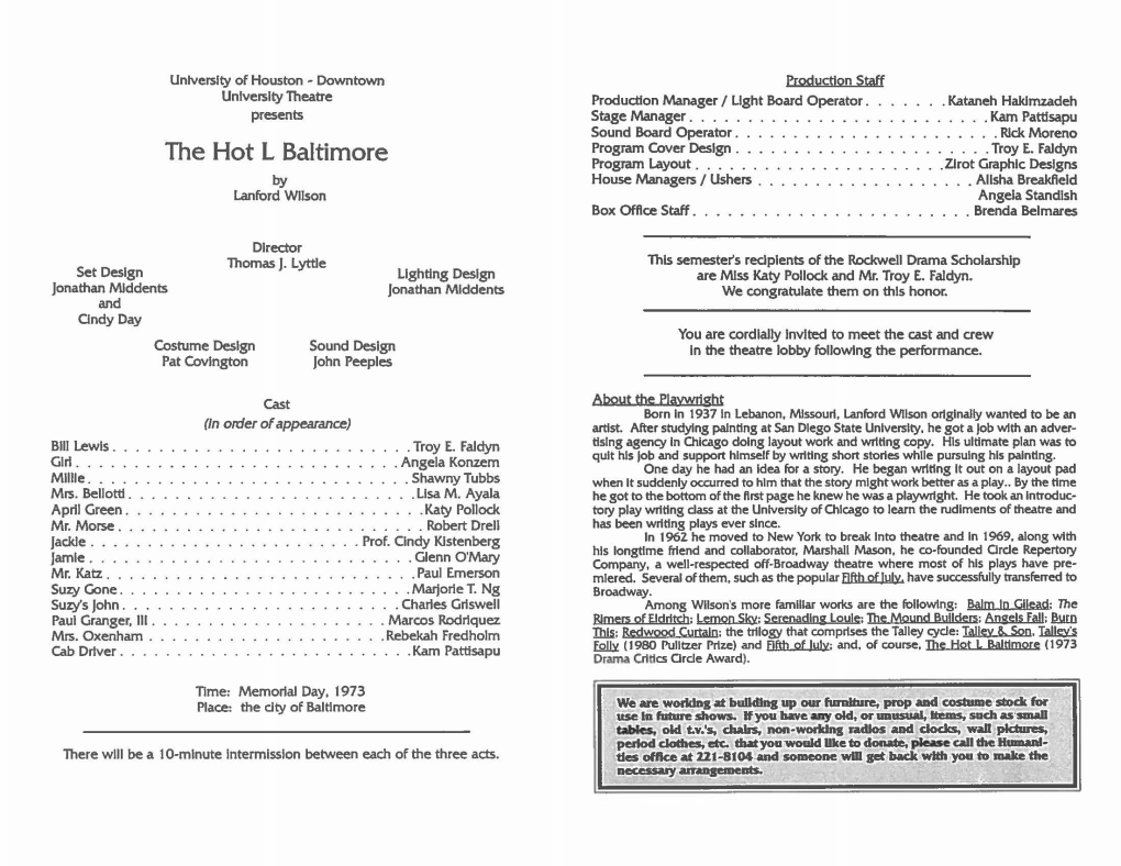 The Hot L Baltimore Program Layout