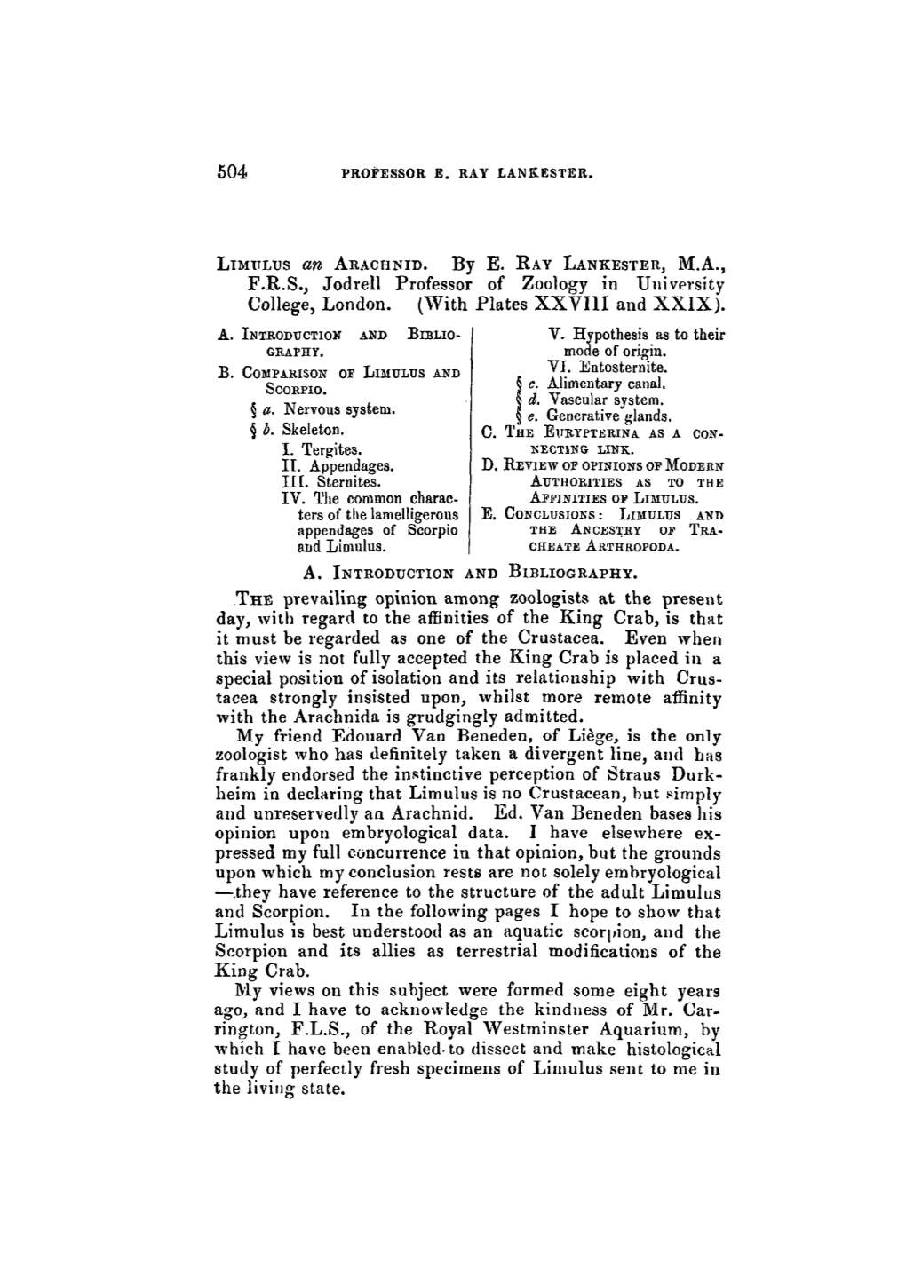 F.R.S., Jodrell Professor of Zoology in University College, London. (With Plates XXVIII and XXIX)