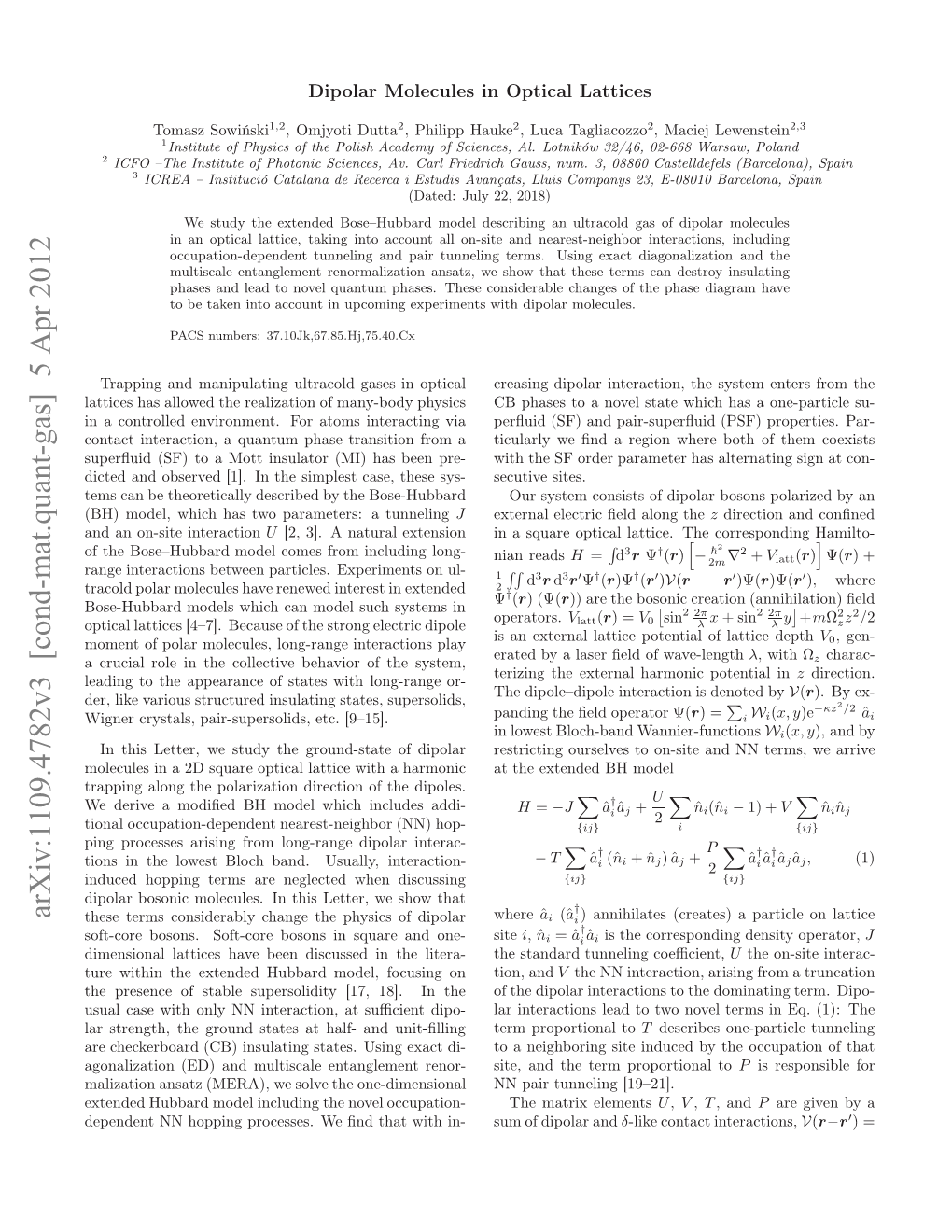 Dipolar Molecules in Optical Lattices Can [10] K