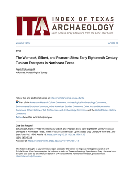 The Womack, Gilbert, and Pearson Sites: Early Eighteenth Century Tunican Entrepots in Northeast Texas