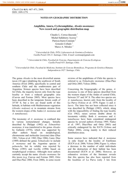 Amphibia, Anura, Cycloramphidae, Alsodes Montanus: New Record and Geographic Distribution Map