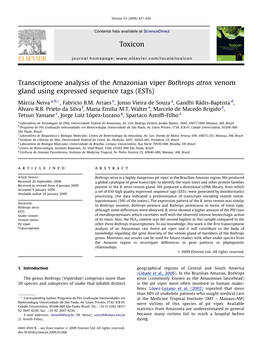 Transcriptome Analysis of the Amazonian Viper Bothrops Atrox Venom Gland Using Expressed Sequence Tags (Ests)