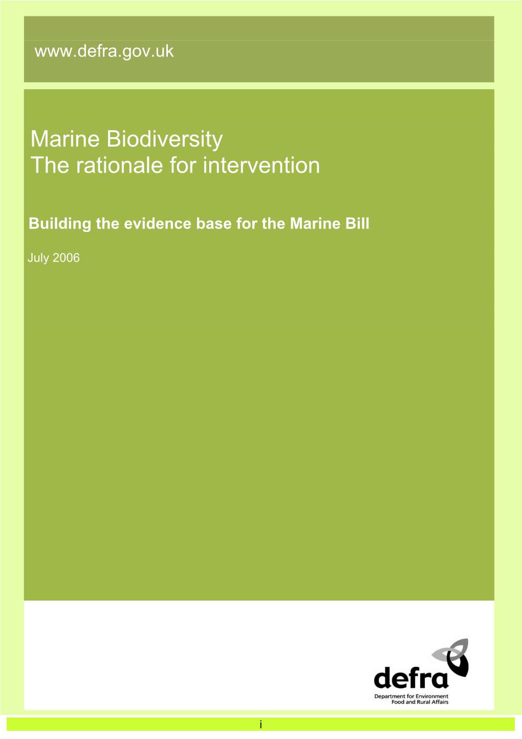 Marine Biodiversity the Rationale for Intervention