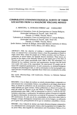 Comparative Ethnomycological Survey of Three Localities from La Malinche Volcano, Mexico