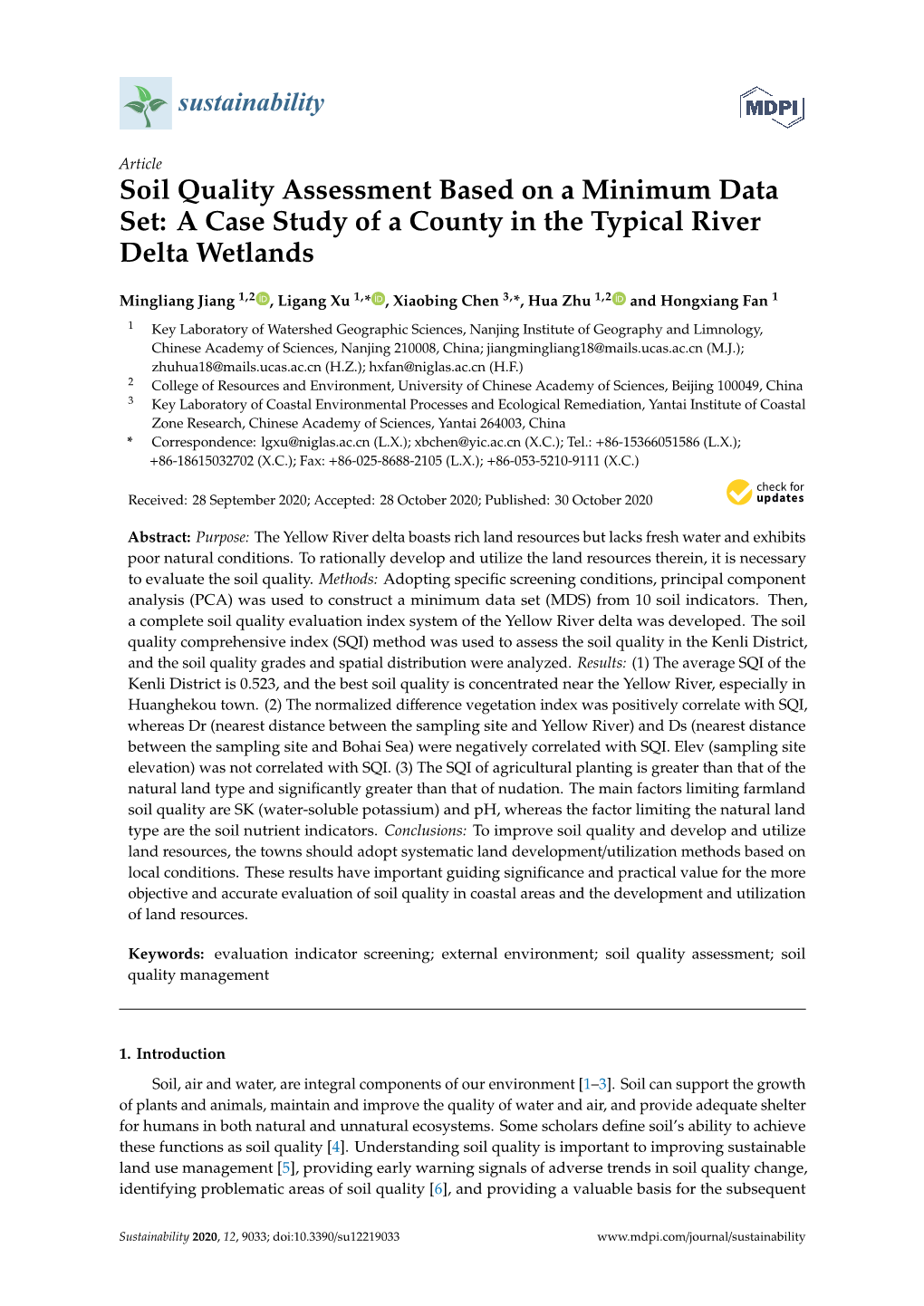 Soil Quality Assessment Based on a Minimum Data Set: a Case Study of a County in the Typical River Delta Wetlands