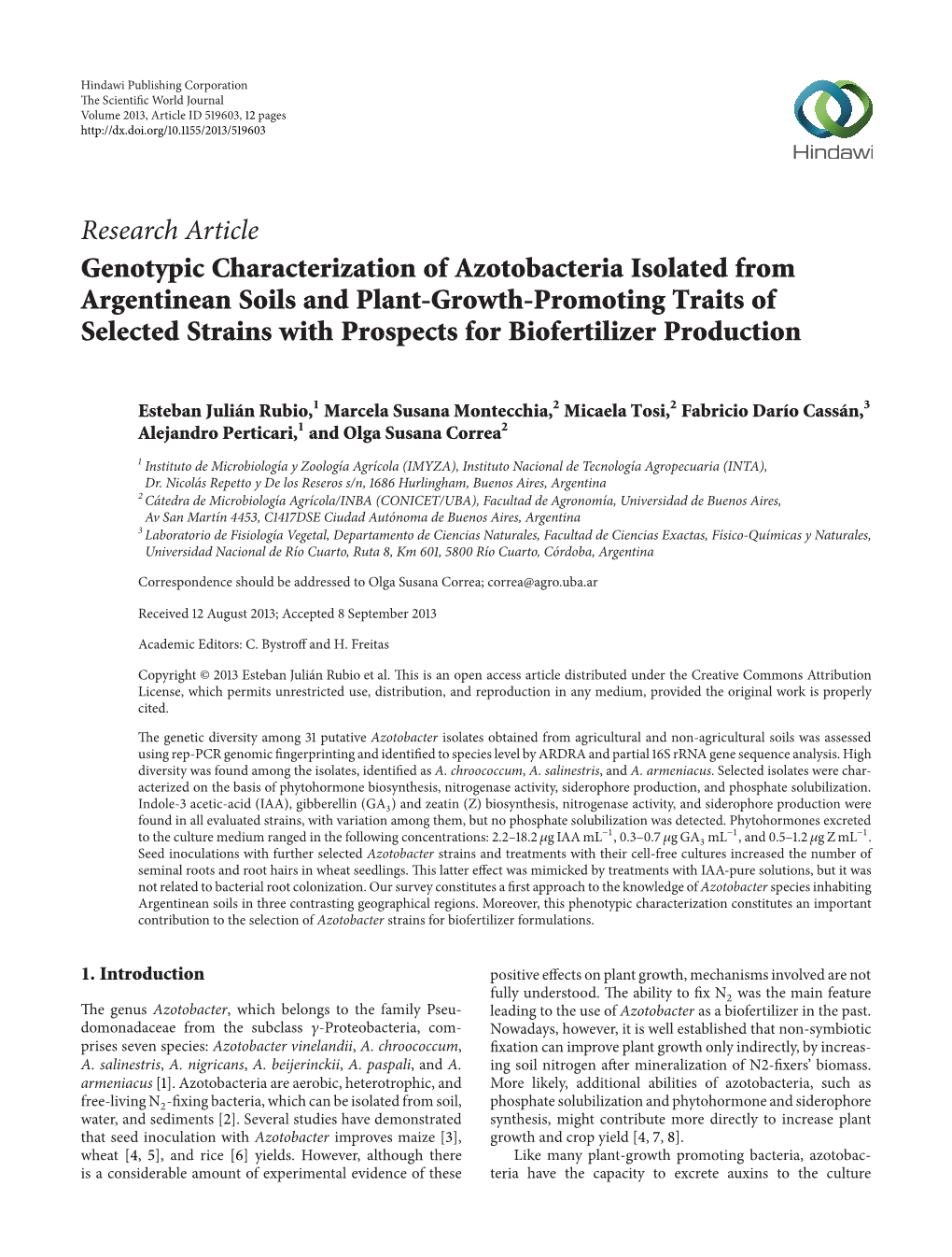 Research Article Genotypic Characterization of Azotobacteria