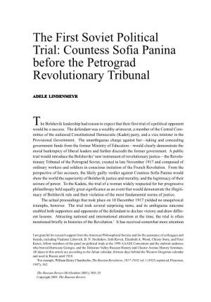 The First Soviet Political Trial: Countess Sofia Panina Before the Petrograd Revolutionary Tribunal